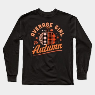 Average Girl Autumn - Fall Season - Leopard Plaid Pumpkin Long Sleeve T-Shirt